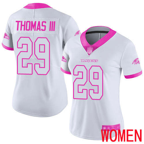 Baltimore Ravens Limited White Pink Women Earl Thomas III Jersey NFL Football #29 Rush Fashion->women nfl jersey->Women Jersey